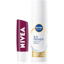 Pratik Ev Sun SPF50 Primer Nemlendirici Makyaj Bazı 30 ml ve Böğürtlen Nemlendirici Dudak Kremi ve Parlatıcısı