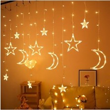 Pratik Ev 3 Metre Ay Yıldız Perde LED Işık, Günışığı, Ramazan Dekorasyonu