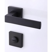 Pratik Ev Siyah, Kare Rozetli Wc Banyo Kapı Kolu; Sağa ve Sola Uygun, Kilitlenebilir, 1 Takım