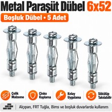 Nublado Boşluk Dübel Çelik Alçıpan Frt Tuğla Duvar Bims Paraşüt Dübeli 6X52 Metal (5 Adet)