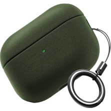 Pratik Ev Airpods Pro 3 ile Uyumlu Leather Skin Parmak Izi Tutmayan ve Çizilmeyen Dış Yüzeye Sahip Mükemmel Koruma Sağlayan Orta Sertlikte Silikon Kılıf (Haki, Airpods Pro 3. Nesil 2025)