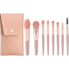 Pratik Ev 8'li Profesyonel Makyaj Fırça Seti, Rose Gold, Seyahat Çantalı, Göz ve Yüz Makyajı Için