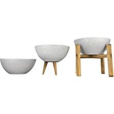 Pratik Ev Ev Dekorasyon Beyaz Granit Aranjman Sunumluk Toprak Saksı, Üçlü Set, 20 cm Çap