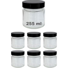 Pratik Ev 255 ml Kavanoz Metal Derin Kapaklı 255 cc Şeffaf Reçel, Marmelat Cam Kavanoz Deep 6 Adet (Siyah Kapak)