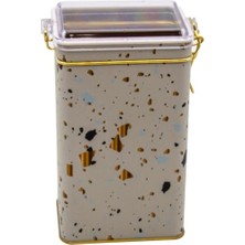 Pratik Ev Saklama Kabı, -ER048-9G Terrazzo Cream Desenli Dikdörtgen Metal 8X10 cm (Terrazzo Cream)