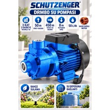 SCHUTZENGER DRM80 Elektrikli Su Pompası Yüksek Basınç 3 Kat Daireye 8 mt Emiş 50MT Dikey Bakır Sargı Hidrafor Motor Mavi