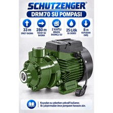 SCHUTZENGER DRM70 Elektrikli Su Pompası Yüksek Basınç 2 Kat Daireye 8 mt Emiş 33MT Dikey Bakır Sargı Hidrafor  Yeşil