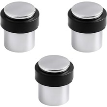 Pratik Ev Metal 3'lü Gümüş Kauçuk Kapı Stoperi Set Krom Vidalı Montaj Başlıklı Kapı Tamponu Durdurucu Koruyucu