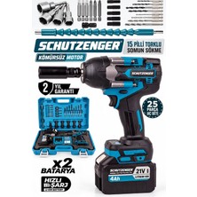 SCHUTZENGER 15 Pilli Torklu Somun Sökme Makinesi 25 Parça Setli Kömürsüz Motor 4 Ah Profesyonel Mavi 6090