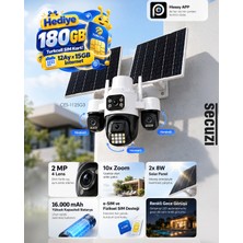 Secuzi 3 Hareketli 1 Sabit Kameralı 2MP 4G Solar Panel / Güneş Enerjili Akıllı Güvenlik Kamerası - E-SIM , Fiziki SIM Uygun -180 GB SIM Kart Hediye!