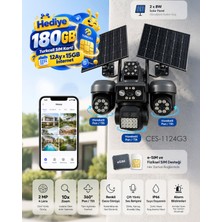 Secuzi 3 Hareketli 1 Sabit Kameralı 2MP 4G Solar Panel / Güneş Enerjili Akıllı Güvenlik Kamerası - E-SIM , Fiziki SIM Uygun - 180 GB SIM Kart Hediye!