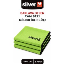 Silver Home 3'lü Mikrofiber Cam Bezi 40X40 cm Baklava Desen Yeşil El Dolduran Ekstra Kalın Dokulu