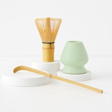 Pratik Ev 3 Parça Matcha Çayı Fırça, Bamboo Whisk Tutucu ve Bambu Kaşık Set MT155