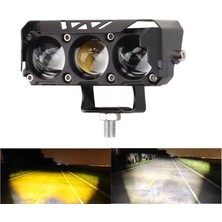 Pratik Ev Motosiklet ve Elektrikli Bisiklet Uyumlu 12-80 V 3 Mercekli Çift Renk LED Projektör Sis Farı Sarı-Beyaz Renk 4 Modlu Tekli Paket
