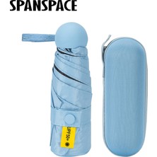 Spanspace  Kompakt Kapsül Şemsiye 6 Telli Saklama Kutulu, Mavi