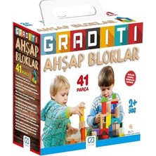 Pratik Ev Graditi 2+ Yaş Için 41 Parçalı Ahşap Aktivite Blokları