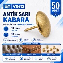 5n Vera Antik Sarı Düz Kabara Raptiye 50 Adet 11 mm Dekoratif Koltuk Mobilya Döşeme Çivisi