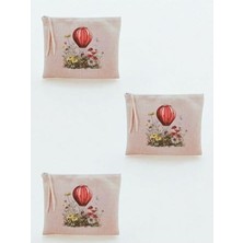 Pratik Ev Uçan Balon Baskılı 3'lü Makyaj Çantası 20X25 cm Bej, LH839074235235234234