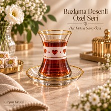 Kurşun Kristal 22 Ayar Gerçek Saf Altın Yaldızlı Buzlama Kalp Desenli Çay Takımı – 6 Kişilik