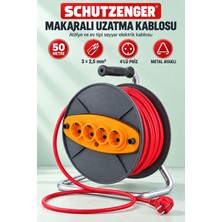SCHUTZENGER 50 Metre Makaralı Uzatma Kablosu, 3x2,5 Mm², 4’lü Prizli, Metal Ayaklı Seyyar Kablo Makara Germany
