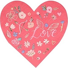 Pratik Ev Valentine’s Desenli Kalp Peçeteler, 16'lı