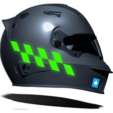 Pratik Ev Floresan Yeşil Damalı Kask Motosiklet Sticker Takımı