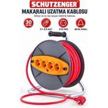 SCHUTZENGER 30 Metre Makaralı Uzatma Kablosu, 3x2,5 Mm², 4’lü Prizli, Metal Ayaklı Seyyar Kablo Makara Germany