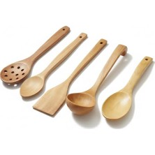 Pratik Ev Doğal Ahşap 5 Parça Mutfak Gereçleri Seti, Yemek Pişirme ve Servis Seti, Kaşık, Spatula, Kevgir, Servis Kaşığı, Pilav Kaşığı, Sağlıklı, Dayanıklı ve Şık Tasarım
