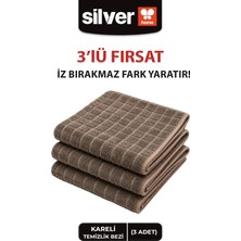 Silver Home 3 Adet Kareli Mikrofiber Temizlik Bezi Ultra Emici Iz Bırakmaz Kahverengi 40×40 cm