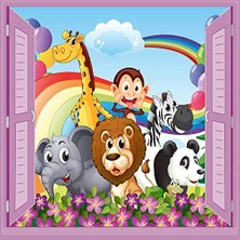 Pratik Ev Çocuk ve Bebek Odası Için Pencere Posteri Duvar Kağıdı Hayvanlar