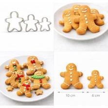 Pratik Ev 3'lü Adam Kurabiye Kalıbı Seti, Paslanmaz Çelik Gingerbread Figür Hamur Kesici