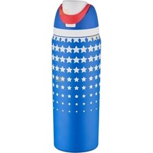 Pratik Ev 600 ml Lacivert Yıldız Desenli Paslanmaz Çelik Termos, El Askılı, Pipetli Veya Pipetsiz, 6 Saat Sıcak/soğuk