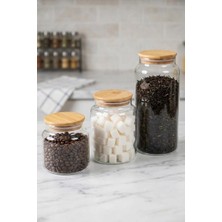 Öz-Home Öz Home 3'lü Vakumlu Bambu Kapaklı Cam Kavanoz Seti 1300 ML/ 800 Ml/ 500 ml