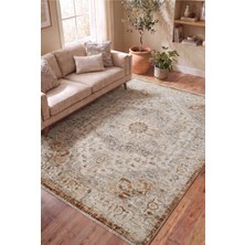 Serenza Home Living Vintage Kahve Krem Göbekli Eskitme Bambu Polyester Pamuk Taban Salon Yatak Odası Halısı 80 x 150 cm