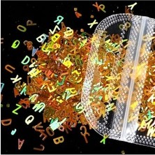 Pratik Ev Hologram Harf Glitter 5 G Altın Renk, Epoksi Reçine Alfabe Holografik Tırnak Makyaj Süs Malzemesi