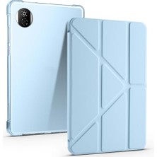 Pratik Ev Honor Pad X7 8.7 ile Uyumlu Tri Folding Kalem Bölmeli Standlı Tablet Kılıfı, Mavi