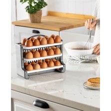 Pratik Ev 30 Bölmeli 3 Katlı Plastik Yumurtalık Rafı, Beyaz Antrasit, 28.4X23X10.2 cm