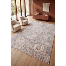 Serenza Home Living Vintage Gri Damask Eskitme Bambu Polyester Pamuk Taban Salon Yatak Odası Halısı 80 x 150 cm