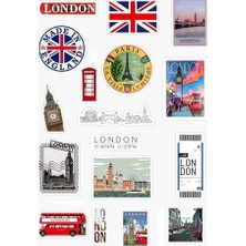 Pratik Ev Londra - Ingiltere Baskılı 17'li Telefon ve Bilgisayar Yüzeylerine Uygun Özel Tasarım Sticker Seti