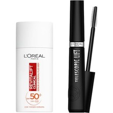 Pratik Ev Telescopic Lift Maskara ve Revitalift Clinical Spf 50+ Günlük Yüz Güneş Kremi 50 ml Set