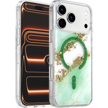 Efnaz Style Onegif Apple iPhone 17 Pro Lotus Simli Magsafe Kapak - Yeşil