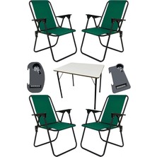 4 Adet Kamp Sandalyesi Katlanır Piknik Sandalye ve Bardaklık Yeşil + Katlanır Mdf Masa Yeşil, MNV_LITEA_4_MDF