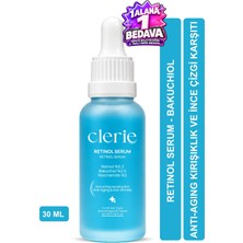 Clerie Retinol Cilt Serumu, Kırışıklık Karşıtı, Ton Eşitleme, %0,3 Retinol ve %2,5 Bakuchiol 30ml