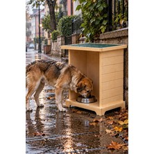 Reyo Büyük Boy Köpek Ahşap Mama Istasyonu, Mama Standı,kedi Mama Istasyonu Su Geçirmez Memran Çatılı, Uzun Ömürlü Kullanım Naturel Dogmi - Monteli Tes