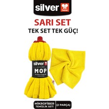 Silver Home Profesyonel Mikrofiber Mop Başlığı ve Temizlik Bezi Seti Ultra Emici Leke Bırakmaz