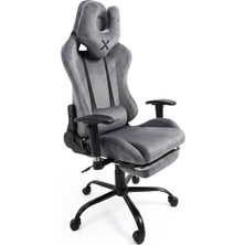XG500 Kadife Kumaş Metal Iskelet Premium Gaming Koltuk 180° Yatabilen Ergonomik Oyuncu Koltuğu 2d Kol Dayamalı - Gri
