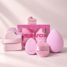 Amour Amour 5 Parça Ayıcıklı Kutulu Kavisli Makyaj Süngeri & Kadife Puf Seti