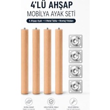 Pratik Ev (4 Adet) Bohem 40 cm Doğal Ahşap Boyasız Silindir Sehpa Ayağı, (4 Adet) 4x4 Metal Montaj Aparatı