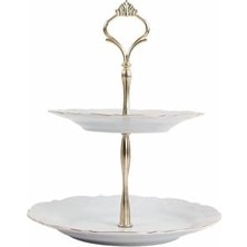 Pratik Ev Queen Altın Yaldızlı 2 Katlı Kurabiye Tabağı 21 cm