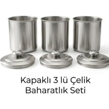 Pratik Ev Düzenleyici; Lüx Paslanmaz Çelik 3'lü Mutfak Baharatlık Takımı, Hava Sızdırmaz Kapaklı